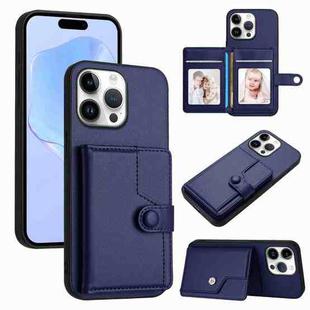 For iPhone 16 Pro Max Button Card Bag RFID Anti-theft Phone Case(Blue)