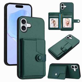 For iPhone 16 Plus Button Card Bag RFID Anti-theft Phone Case(Green)