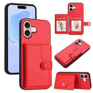 For iPhone 16 Button Card Bag RFID Anti-theft Phone Case(Red)