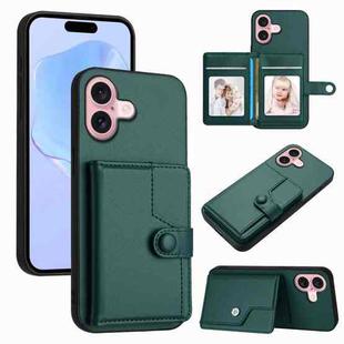 For iPhone 16 Button Card Bag RFID Anti-theft Phone Case(Green)