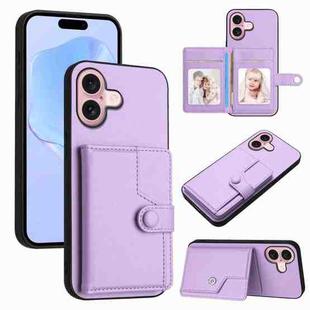 For iPhone 16 Button Card Bag RFID Anti-theft Phone Case(Purple)