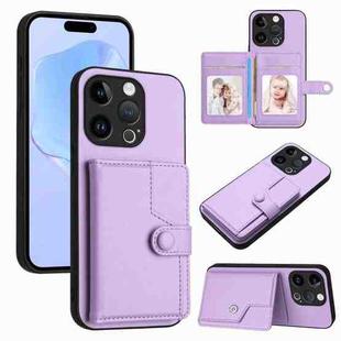 For iPhone 15 Pro Button Card Bag RFID Anti-theft Phone Case(Purple)