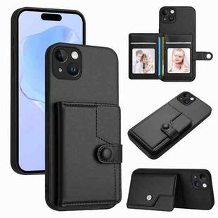 For iPhone 15 Plus Button Card Bag RFID Anti-theft Phone Case(Black)