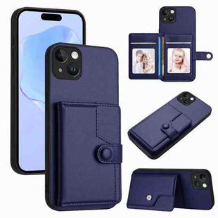 For iPhone 15 Plus Button Card Bag RFID Anti-theft Phone Case(Blue)