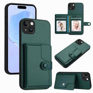 For iPhone 15 Plus Button Card Bag RFID Anti-theft Phone Case(Green)