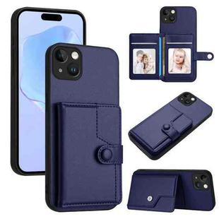 For iPhone 14 Plus Button Card Bag RFID Anti-theft Phone Case(Blue)