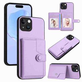 For iPhone 14 Button Card Bag RFID Anti-theft Phone Case(Purple)