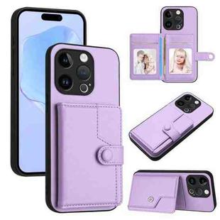 For iPhone 14 Pro Button Card Bag RFID Anti-theft Phone Case(Purple)