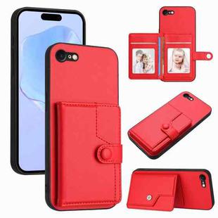 For iPhone SE 2022 / 2020 Button Card Bag RFID Anti-theft Phone Case(Red)