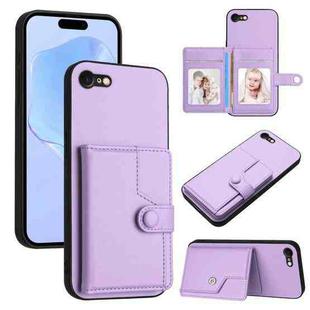 For iPhone SE 2022 / 2020 Button Card Bag RFID Anti-theft Phone Case(Purple)
