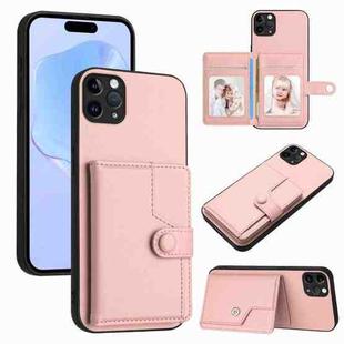 For iPhone 11 Pro Max Button Card Bag RFID Anti-theft Phone Case(Pink)