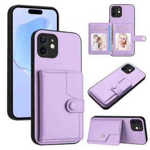 For iPhone 11 Button Card Bag RFID Anti-theft Phone Case(Purple)