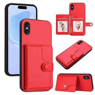 For iPhone XS / X Button Card Bag RFID Anti-theft Phone Case(Red)