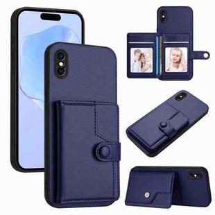 For iPhone XS / X Button Card Bag RFID Anti-theft Phone Case(Blue)