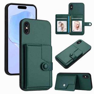 For iPhone XS / X Button Card Bag RFID Anti-theft Phone Case(Green)