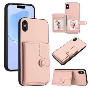 For iPhone XS Max Button Card Bag RFID Anti-theft Phone Case(Pink)