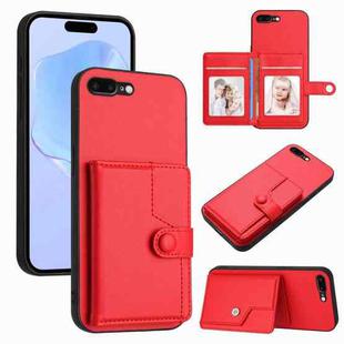 For iPhone 8 Plus / 7 Plus Button Card Bag RFID Anti-theft Phone Case(Red)