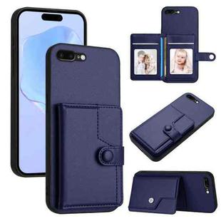 For iPhone 8 Plus / 7 Plus Button Card Bag RFID Anti-theft Phone Case(Blue)