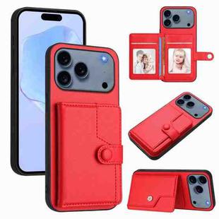 For iPhone 17 Pro Max Button Card Bag RFID Anti-theft Phone Case(Red)