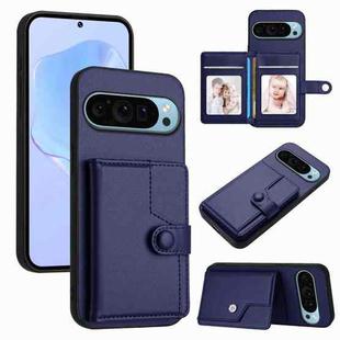 For Google Pixel 9 Pro Button Card Bag RFID Anti-theft Phone Case(Blue)