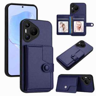 For Huawei Pura 70 Button Card Bag RFID Anti-theft Phone Case(Blue)