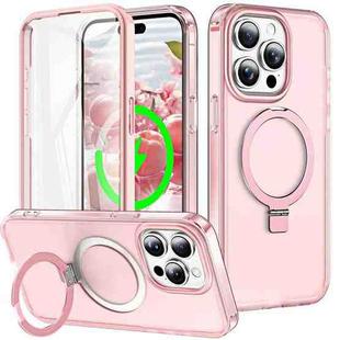 For iPhone 15 Pro Max Frosted Skin Feel MagSafe Holder 360 Full Body Phone Case(Pink)