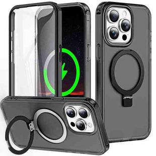 For iPhone 15 Pro Max Frosted Skin Feel MagSafe Holder 360 Full Body Phone Case(Black)