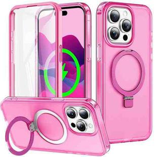 For iPhone 15 Pro Max Frosted Skin Feel MagSafe Holder 360 Full Body Phone Case(Rose Red)