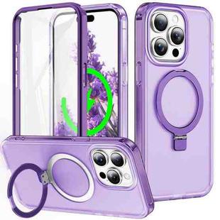 For iPhone 15 Pro Frosted Skin Feel MagSafe Holder 360 Full Body Phone Case(Purple)