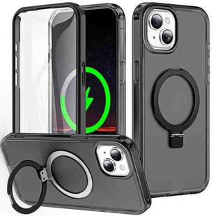 For iPhone 15 Plus Frosted Skin Feel MagSafe Holder 360 Full Body Phone Case(Black)