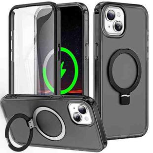 For iPhone 14 Frosted Skin Feel MagSafe Holder 360 Full Body Phone Case(Black)