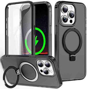 For iPhone 14 Pro Max Frosted Skin Feel MagSafe Holder 360 Full Body Phone Case(Black)