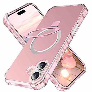 For iPhone 16 Plus Solid Color Wave MagSafe Holder Phone Case(Pink)