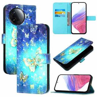 For Redmi K80 / K80 Pro 3D Painting Horizontal Flip Leather Phone Case(Golden Butterfly)