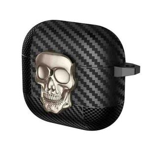 For AirPods 4 Carbon Fiber Pattern Skull Lock Bluetooth Earphone Protective Case(Gold)