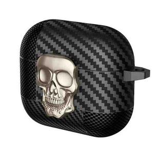 For AirPods 3 Carbon Fiber Pattern Skull Lock Bluetooth Earphone Protective Case(Gold)