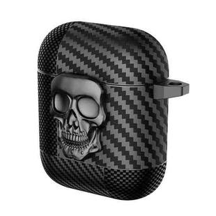 For AirPods 1 / 2 Carbon Fiber Pattern Skull Lock Bluetooth Earphone Protective Case(Silver)