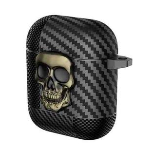 For AirPods 1 / 2 Carbon Fiber Pattern Skull Lock Bluetooth Earphone Protective Case(Copper)