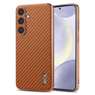 For Samsung Galaxy S25 5G AZNS Electroplated Edge Carbon Fiber Texture Phone Case(Brown)