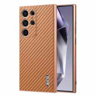 For Samsung Galaxy S22 Ultra 5G AZNS Electroplated Edge Carbon Fiber Texture Phone Case(Brown)