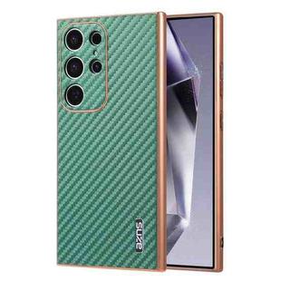 For Samsung Galaxy S22 Ultra 5G AZNS Electroplated Edge Carbon Fiber Texture Phone Case(Green)