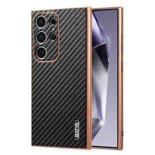 For Samsung Galaxy S23 Ultra 5G AZNS Electroplated Edge Carbon Fiber Texture Phone Case(Black)