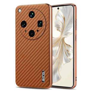 For OPPO Find X8 Ultra AZNS Electroplated Edge Carbon Fiber Texture Phone Case(Brown)