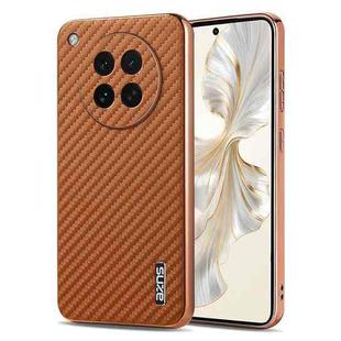 For OPPO Find X8s AZNS Electroplated Edge Carbon Fiber Texture Phone Case(Brown)