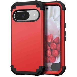 For Google Pixel 9 3 in 1 Silicone Hybrid PC Shockproof Phone Case(Red Black)