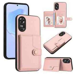 For OPPO A17 Button Card Bag RFID Anti-theft Phone Case(Pink)