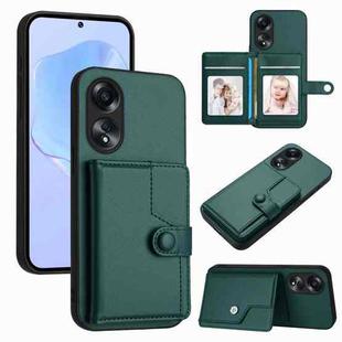 For OPPO A58 / A58x / A1x Button Card Bag RFID Anti-theft Phone Case(Green)