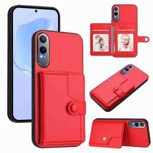 For OPPO K12x Button Card Bag RFID Anti-theft Phone Case(Red)