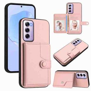 For OPPO Reno12 Pro Global Button Card Bag RFID Anti-theft Phone Case(Pink)