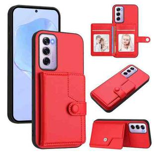 For OPPO Reno12 Pro Global Button Card Bag RFID Anti-theft Phone Case(Red)